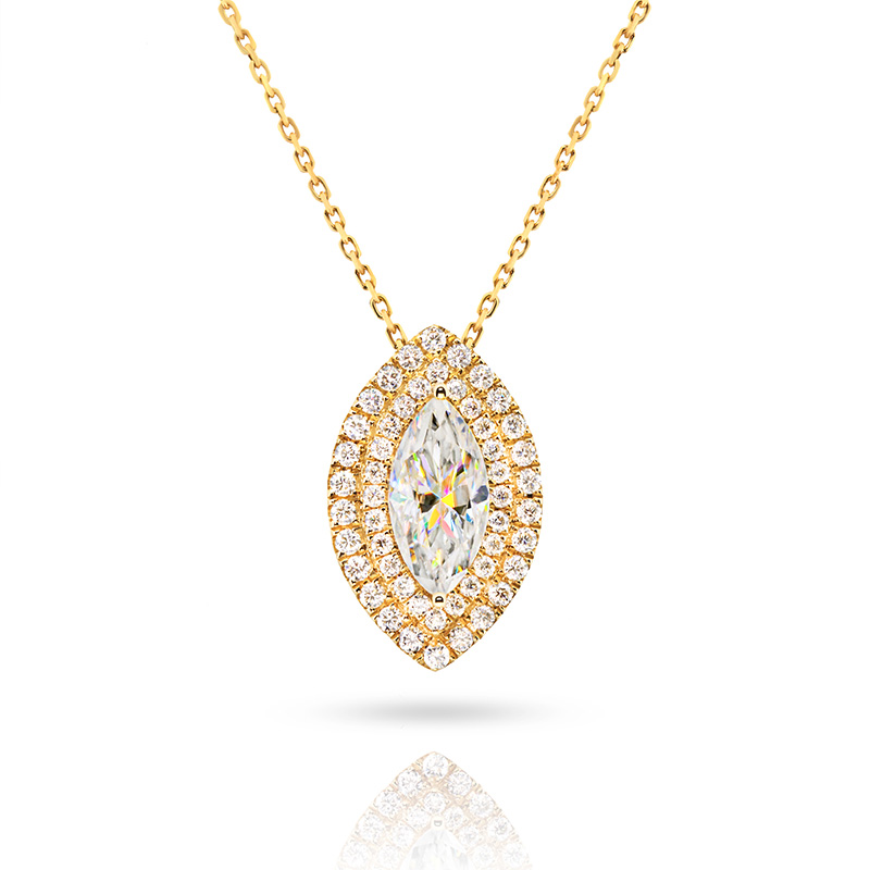 GIGAJEWE 4ct Yellow Gold 9K/14K/18K Necklace 6*12mm Marquise Cut White Color Moissanite Necklace ,Gold Necklace,Engagement Necklace