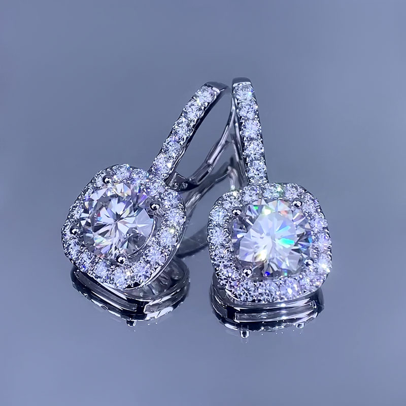 GIGAJEWE 8CT 14k White Gold Earrings set with Forever One White D color Mossanite white gold earrings Anniversary Gift Girlfriend Gift