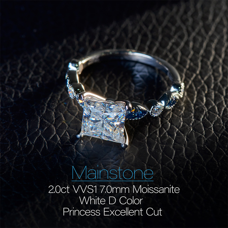 GIGAJEWE Moissanite 2.0ct D Color VVS1 Princess Cut 18K White Gold Ring Jewelry Wedding Woman Girl Gifts Anniversary Bands