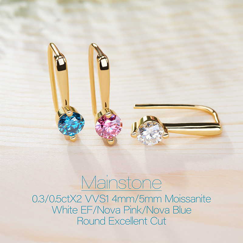 GIGAJEWE - Moissanite EF Nova Earrings, Pink/Blue Color, VVS1, 1/0, 6ct, 925 Silver, 18K Gold Plated, Diamond Test Passed Jewelry
