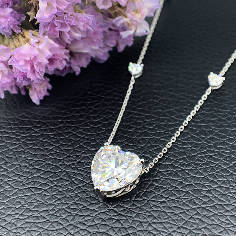 GIGAJEWE 9K/14K/18K White Solid gold 12mm 6ct White D Heart cut Moissanite Necklace,Engagement Necklace,Wedding Necklace,Women Necklace