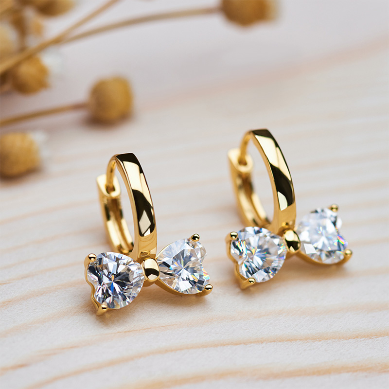 GIGAJEWE Moissanite D Color Total 4.0ct 925 Silver Bow Shape Drop Earring 18K Gold Plated Diamond Test Passed Jewelry Girl Gift
