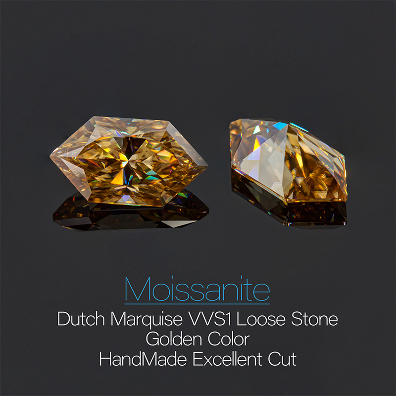 GIGAJEWE Hand-Cutting Dutch Marquise Golden VVS1 Moissanite Premium Gems Loose Diamond Test Passed Gemstone For Jewelry Making