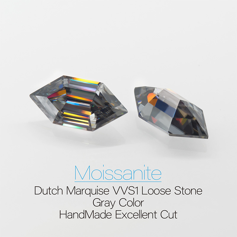 GIGAJEWE Hand-Cutting Dutch Marquise Gray VVS1 Moissanite Premium Gems Loose Diamond Test Passed Gemstone For Jewelry Making