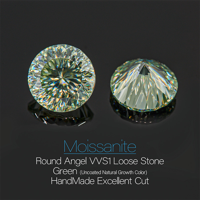GIGAJEWE Moissanite Customized Round Angel Cut Green Color VVS1 Loose Diamond Test Passed Gemstone For Jewelry Making