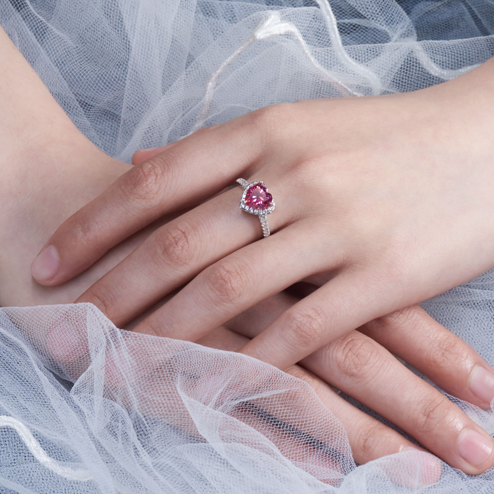 GIGAJEWE Moissanite 2.0ct 8.0mm Pink Color VVS1 Heart Cut 925 Silver Ring Diamond Test Passed Fashion Woman Girlfriend Gift