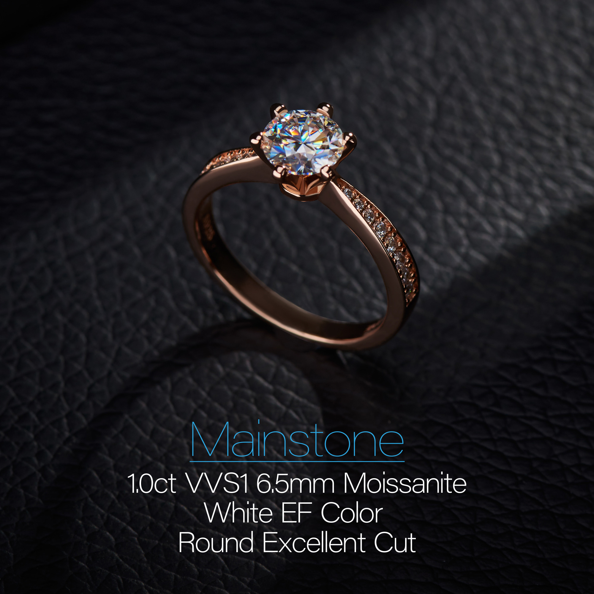 GIGAJEWE Moissanite Women Girlfriend Gift 1.0ct 6.5mm White EF VVS1 Round Cut 925 Silver Rose Gold Plated Ring Love Token Gift