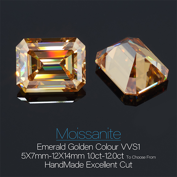GIGAJEWE Customized Emerald Cut Golden Color VVS1 Moissanite Loose Diamond Test Passed Gemstone For Jewelry Making