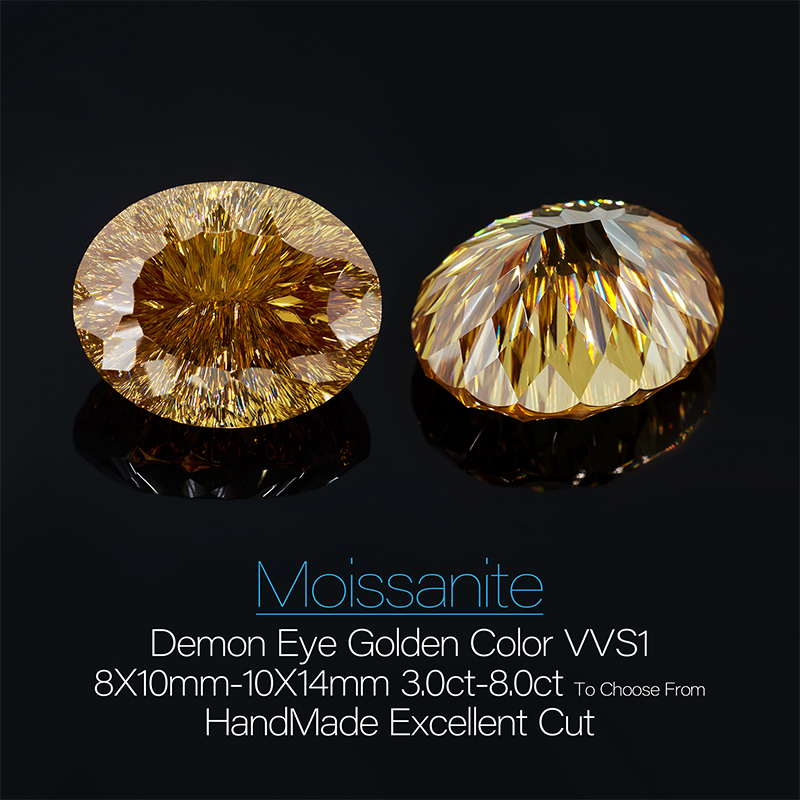 GIGAJEWE Moissanite Customized Demon Eye Cut Golden Color Handmade VVS1 Loose Diamond Test Passed Gemstone For Jewelry Making