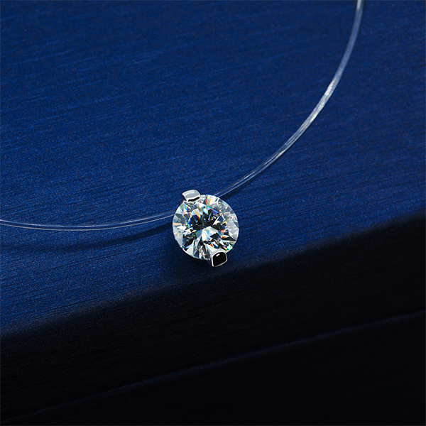 GIGAJEWE 3.0ct 9.0mm VVS1 D Color Moissanite Round Fish Line Necklace Pendant Necklace Invisible Necklace 925 Silver Girl Gift