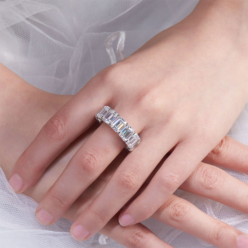 GIGAJEWE 25Ct 9K/14K/18K White gold 6*8mm Emerald cut Moissanite Ring, Anniversary Band Eternity Ring,moissanite engagement ring
