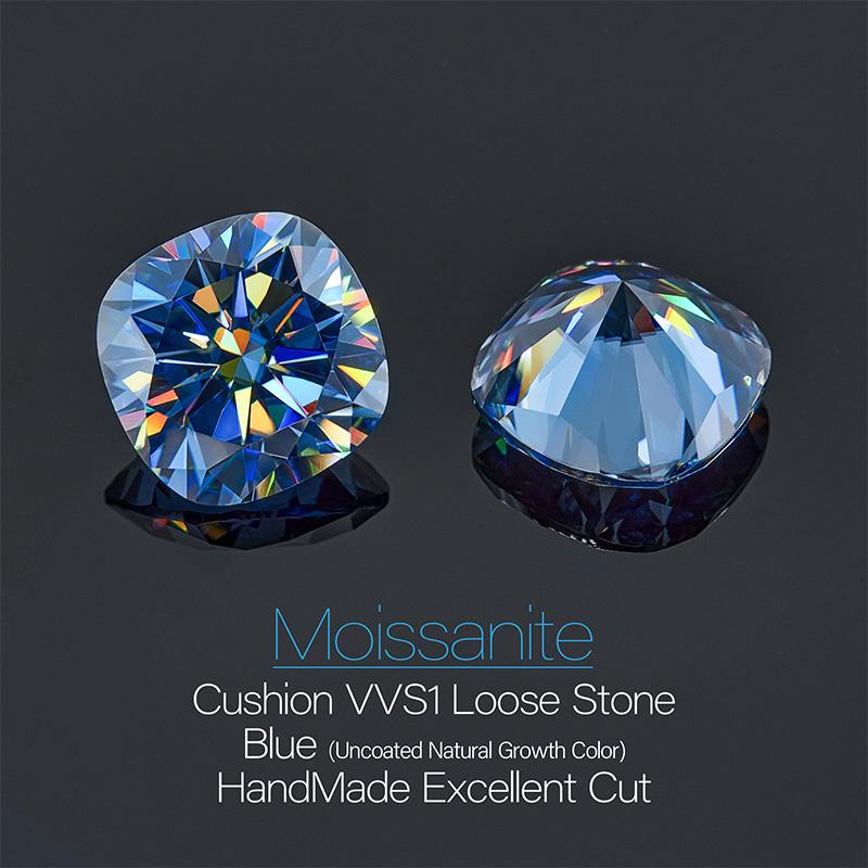 GIGAJEWE Natural Blue Color Cushion Cut Moissanite Loose VVS1 Synthetic gemstone by Excellent Cut For Jewelry Making and Gift