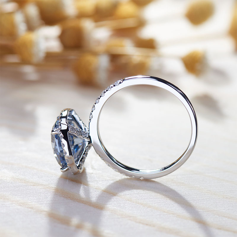 GIGAJEWE 4.5CT Cushion cut Blue Color 9K/14K/18K solid White gold Moissanite Ring, Engagement Ring Wedding Ring
