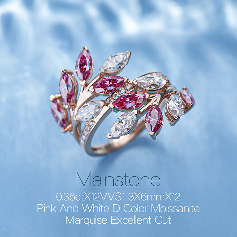 GIGAJEWE 4.1ct Pink color Marquise Cut Ring Moissanite 9K/14K/18K Rose Gold , Moissanite Ring, Engagement Ring, Christmas Gift