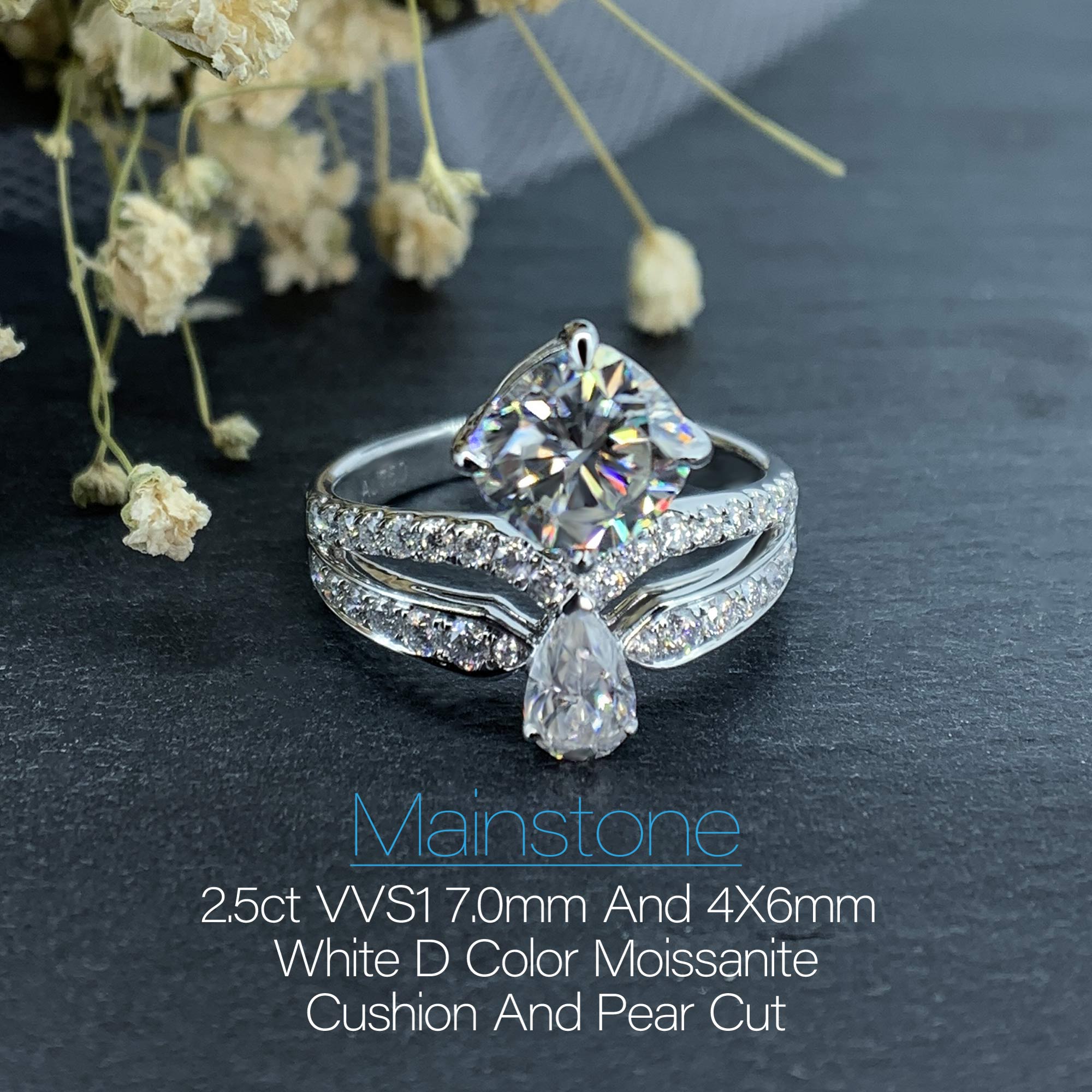 GIGAJEWE Moissanite Customized Jewelry 2.0ct 7mm Cushion Cut White D VVS1 18K White Gold Ring Girlfriend Wife Women Gift
