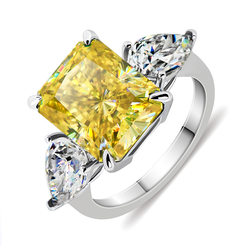 GIGAJEWE 7ct White Gold 9K/14K/18K 9*11mm Radiant Cut Yellow Color Moissanite Ring , Gold Engagement Ring,Women gift,Wedding Ring