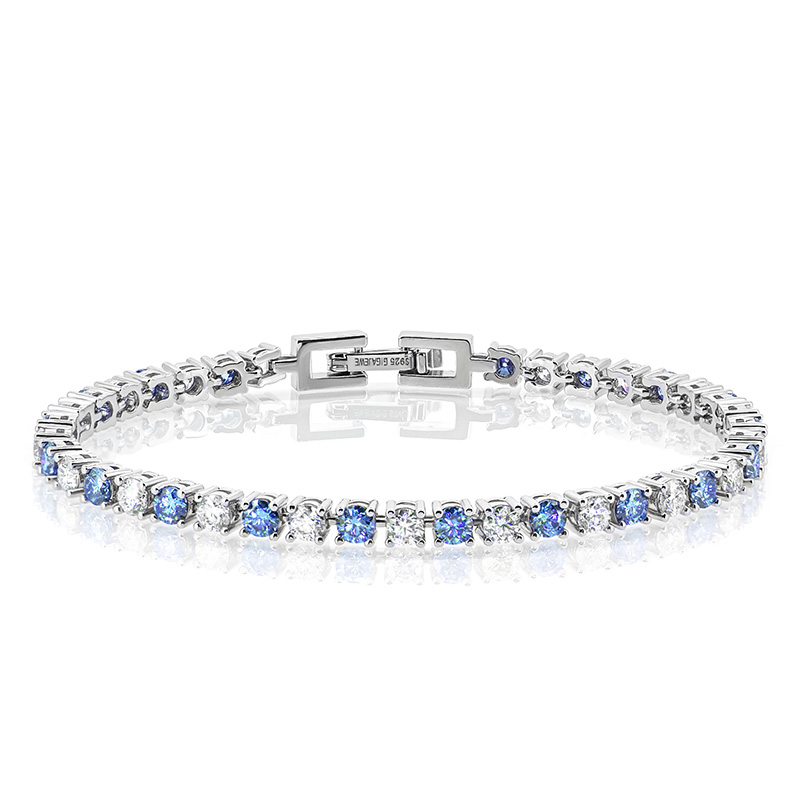 GIGAJEWE 4.3ct 3.0mmX43Pcs D Color and Blue Round Cut White Gold Plated 925 Silver Moissanite Tennis Bracelet for Engagement Bracelet