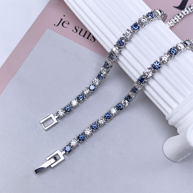 GIGAJEWE 4.3ct 3.0mmX43Pcs D Color and Blue Round Cut White Gold Plated 925 Silver Moissanite Tennis Bracelet for Engagement Bracelet