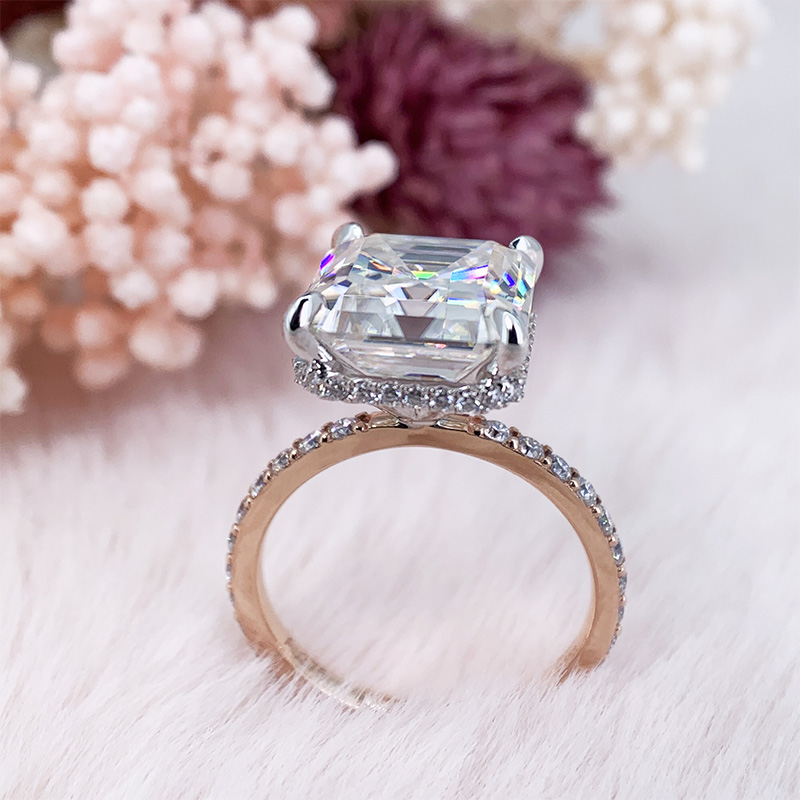 GIGAJEWE 10mm 5ct White D color Asscher Cut Moissanite 9K/14K/18K Rose Gold Ring, Moissanite Ring, Wedding Ring, Engagement Ring