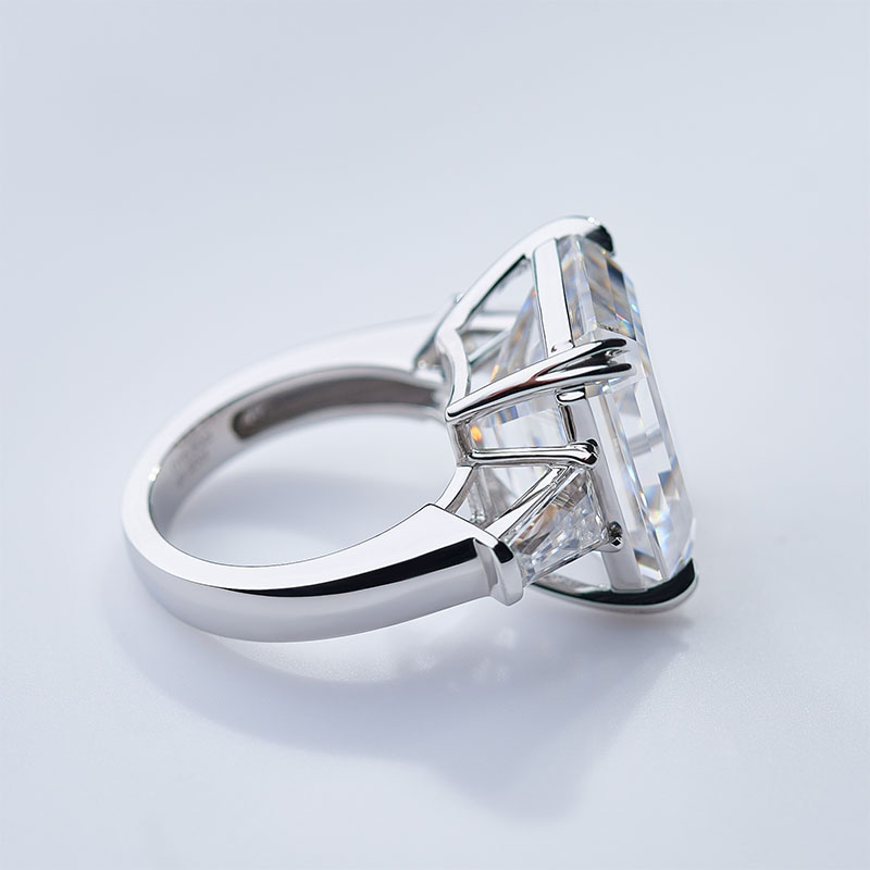 GIGAJEWE 15.2ct White D Color Emerald Cut and Baguette Moissanite 9K/14K/18K , Engagement Ring, Anniversary Gift,Girlfriend gift
