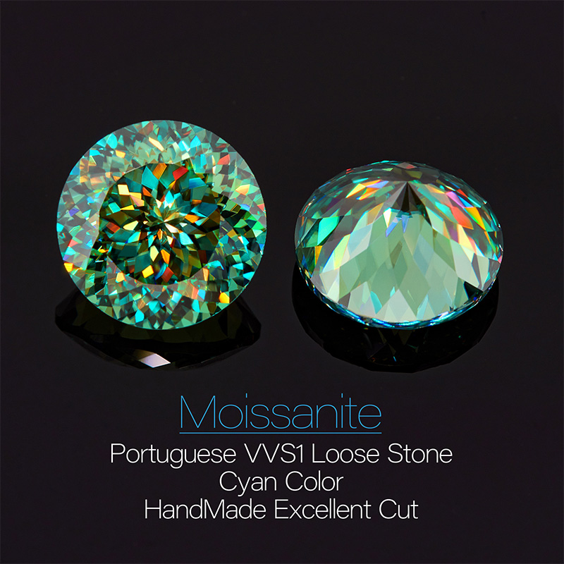 GIGAJEWE Cyan color Portuguese Cut Moissanite Stone Loose Gemstone Pass Diamond test with Excellent cut