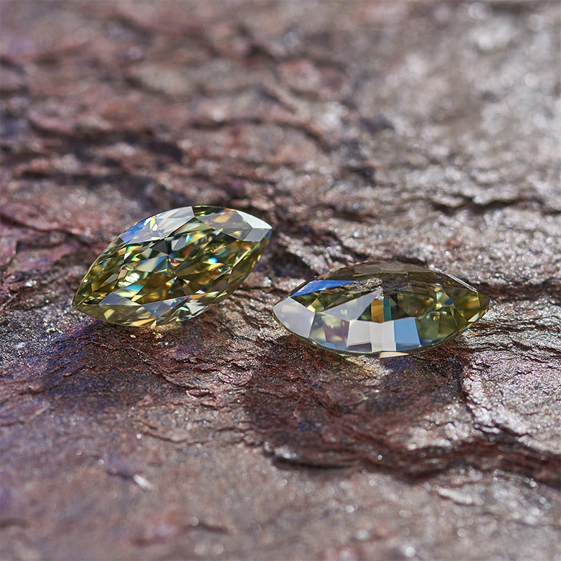 GIGAJEWE Olive Yellow Moissanite Stone Loose Gemstone Olive Yellow Marquise Cut Ice Crushed Cut Synthetic Diamond Loose Gemstones