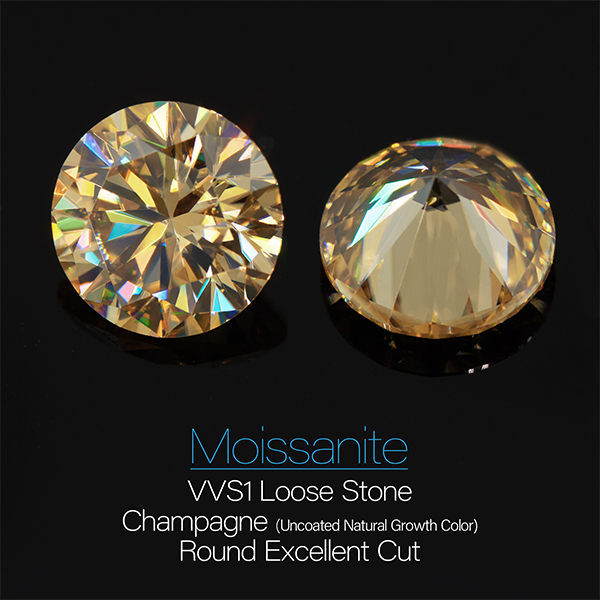 GIGAJEWE Moissanite Hand-Cutting Round Champagne Color 8 Hearts And 8 Arrows VVS1 Premium Loose Diamond Test Passed Gemstone