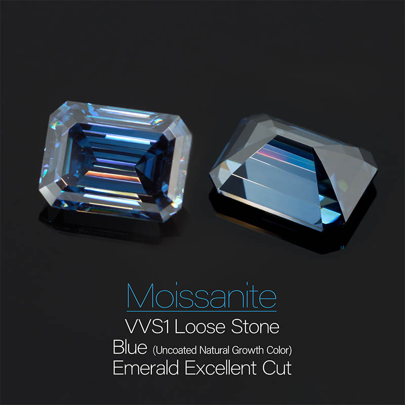 GIGAJEWE Natural Vivid Blue Moissanite Stone Loose Gemstone Blue Emerald Cut Synthetic Diamond Loose Gemstones Christmas Gifts