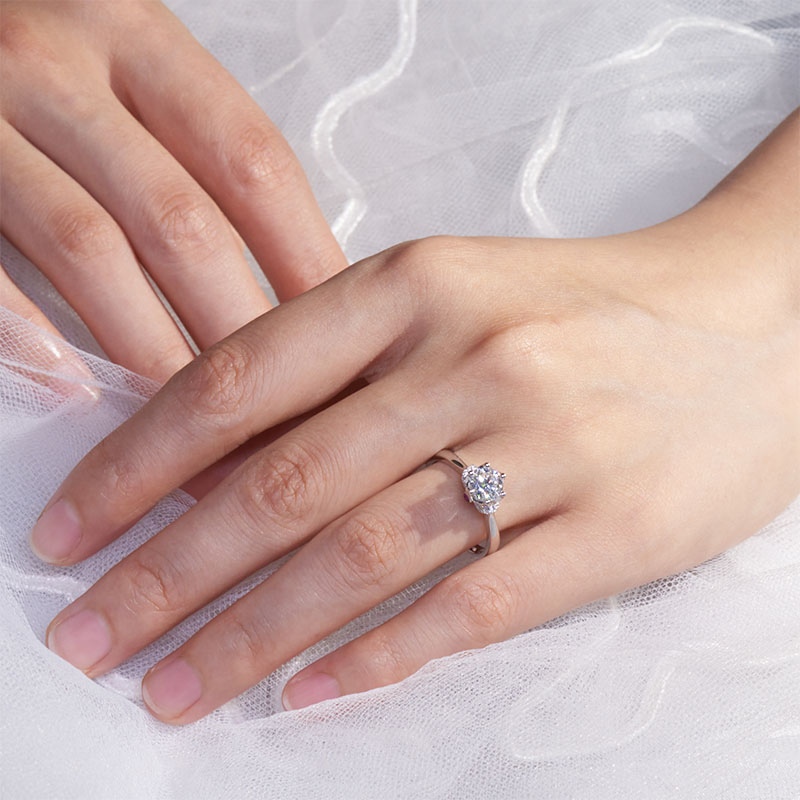 GIGAJEWE 6MM 0.8ct White D color 9K/14K/18K White Gold Ring Round Cut White Color Moissanite Ring , Gold Engagement Ring,Women gift