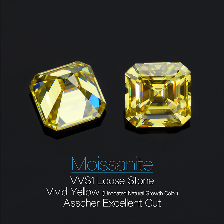 GIGAJEWE Natural Fancy Yellow color Moissanite Stone Loose Gemstone Vivid Yellow Asscher Cut Loose Gemstones Christmas Gifts