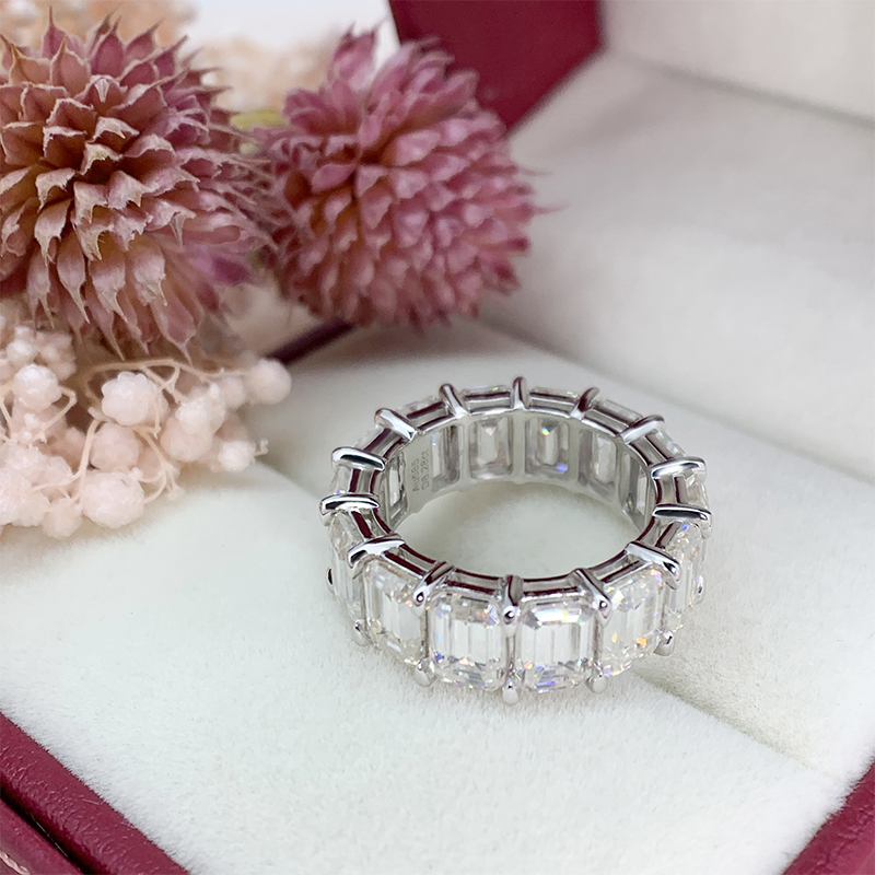 11.2Ct 9K/14K/18K White Solid gold Emerald cut Moissanite Ring,Engagement Ring,Wedding Ring,Multistone Ring,Gold Ring,Enternity Ring