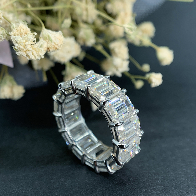 11.2Ct 9K/14K/18K White Solid gold Emerald cut Moissanite Ring,Engagement Ring,Wedding Ring,Multistone Ring,Gold Ring,Enternity Ring