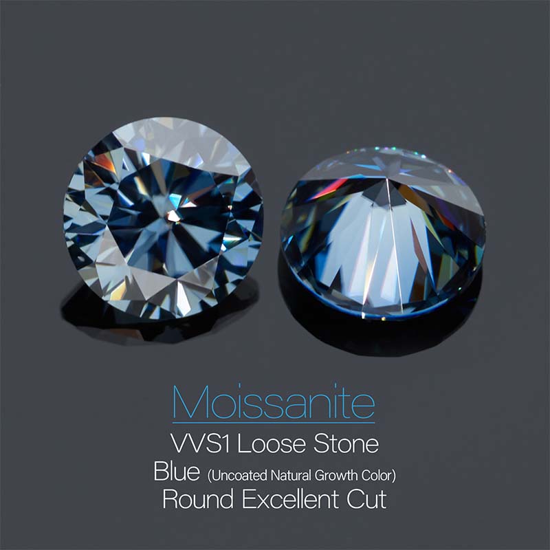 GIGAJEWE Natural Vivid Blue Color Round Cut Moissanite Loose VVS1 Synthetic gemstone by Excellent Cut  For Jewelry Making and Gift