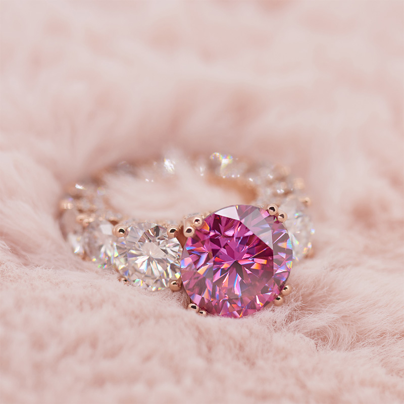 GIGAJEWE 13mm 8ct Round Cut Total 20ct Pink stone Rose Solid Gold 9K/14K/18K Ring Moissanite Ring ,Gold Engagement Ring
