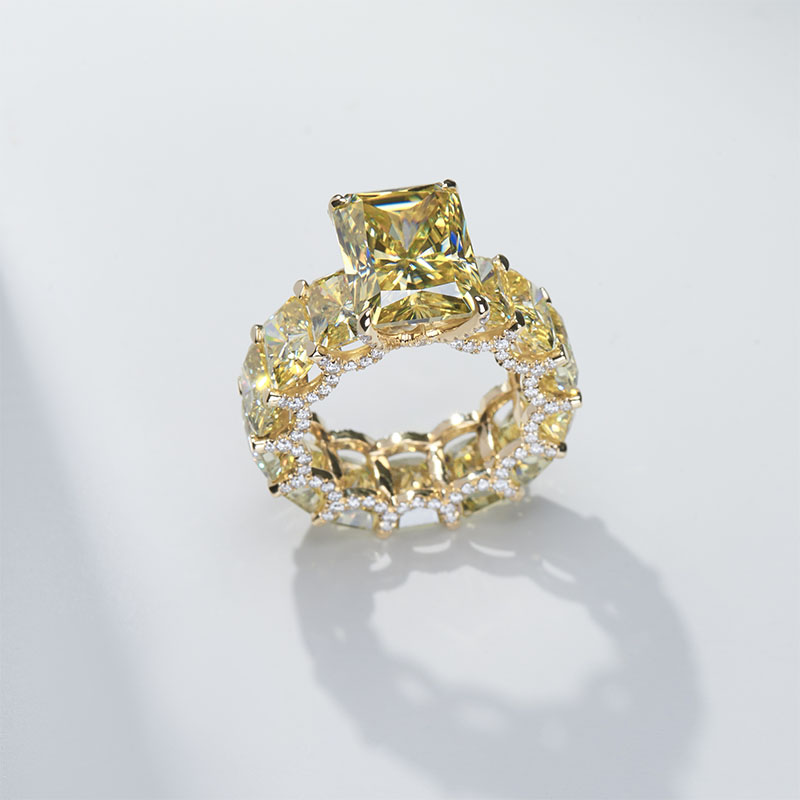 GIGAJEWE 10*14mm 10ct Radiant Cut Total 23ct Vivid Yellow stone Yellow Solid Gold 9K/14K/18K Ring Moissanite Ring ,Gold Engagement Ring