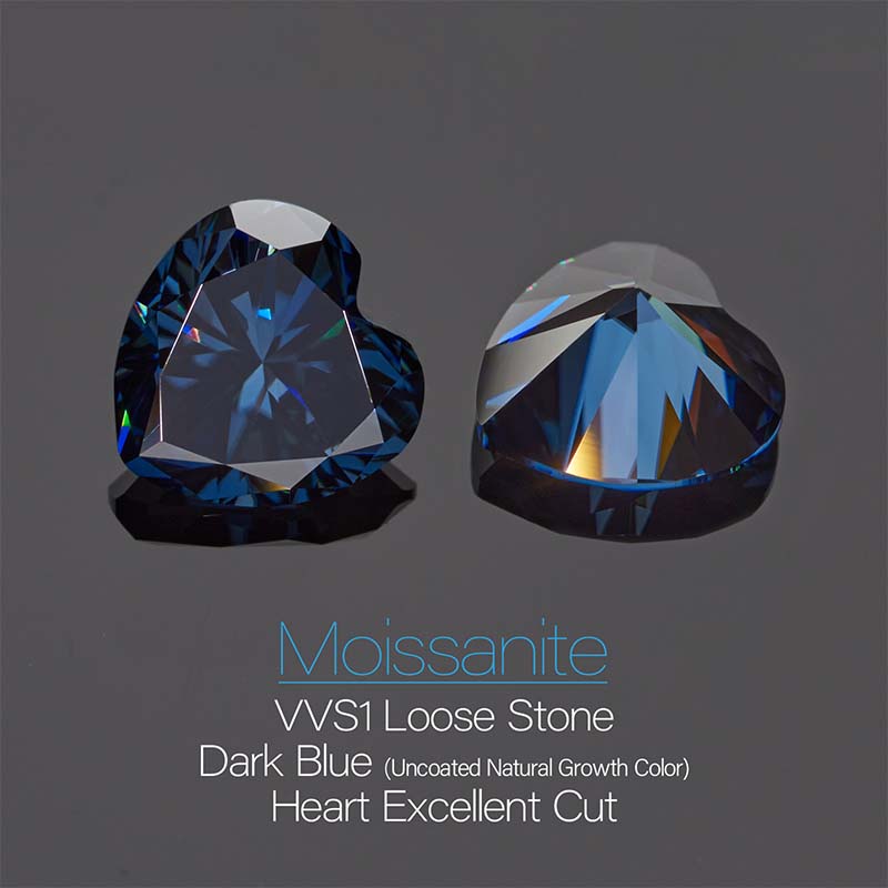 GIGAJEWE Natural Dark Blue Color Uncoated Color Heart Cut Moissanite Loose VVS1 Synthetic gemstone by Excellent Cut For Jewelry Making
