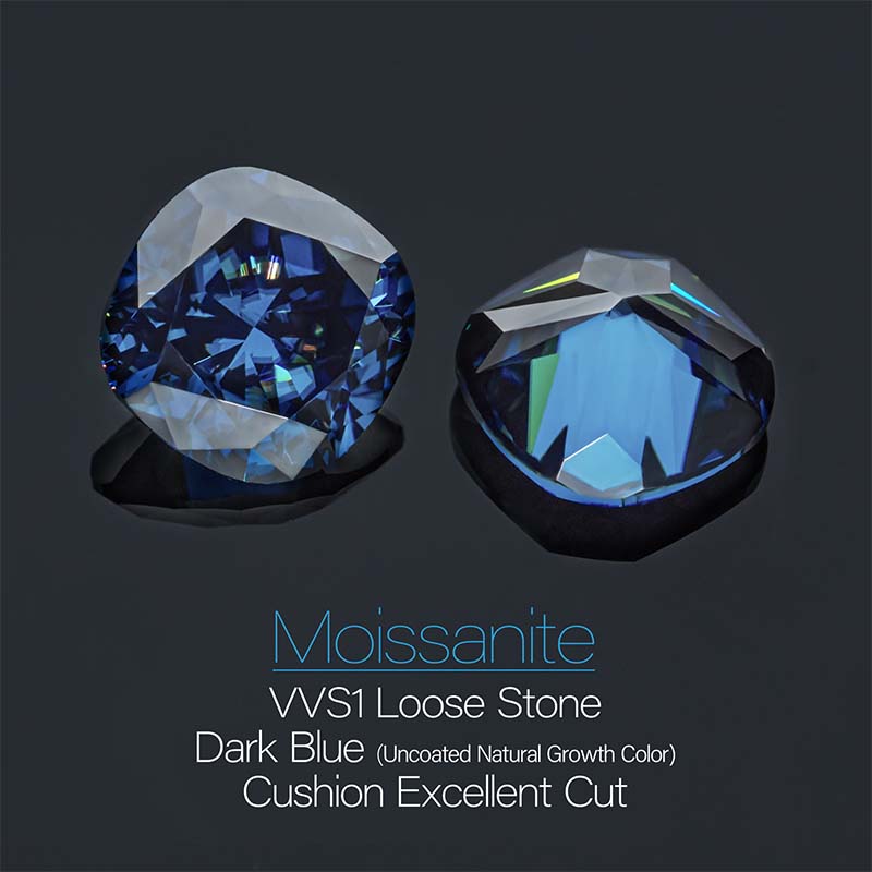 GIGAJEWE Natural Dark Blue Color Uncoated Color Cushion Cut Moissanite Loose VVS1 Synthetic gemstone by Excellent Cut For Jewelry Making