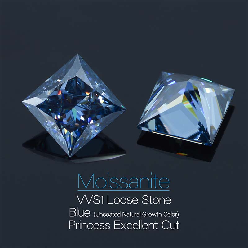 GIGAJEWE Natural Vivid Blue color VVS Princess Cut Excellent Quality Moissanite Loose Gemstone by Excellent Cut For Jewelry Making