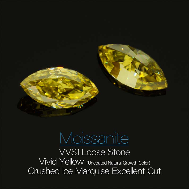 GIGAJEWE Natural Fancy Yellow Moissanite Stone Loose Gemstone Vivid Yellow Marquise Cut Ice Crushed Cut Loose Gemstones Christmas Gifts