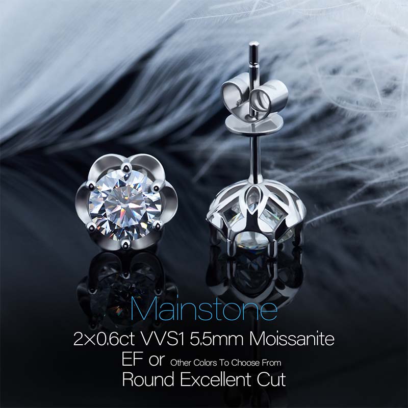 GIGAJEWE EF Total 1.2ct Moissanite Flower Six Prongs 925 Silver Earring 18K Gold Plated Diamond Test Passed Gift For Girlfriend
