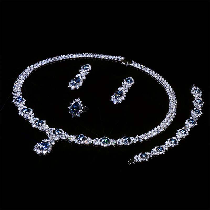 GIGAJEWE 97.35ct White Gold 9K/14K/18K Necklace 10X14mm Pear Cut Natural Blue Color Push Back Moissanite Necklace