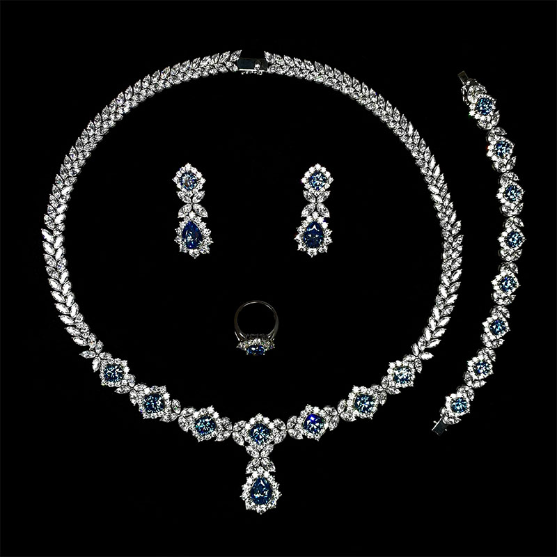 GIGAJEWE 97.35ct White Gold 9K/14K/18K Necklace 10X14mm Pear Cut Natural Blue Color Push Back Moissanite Necklace