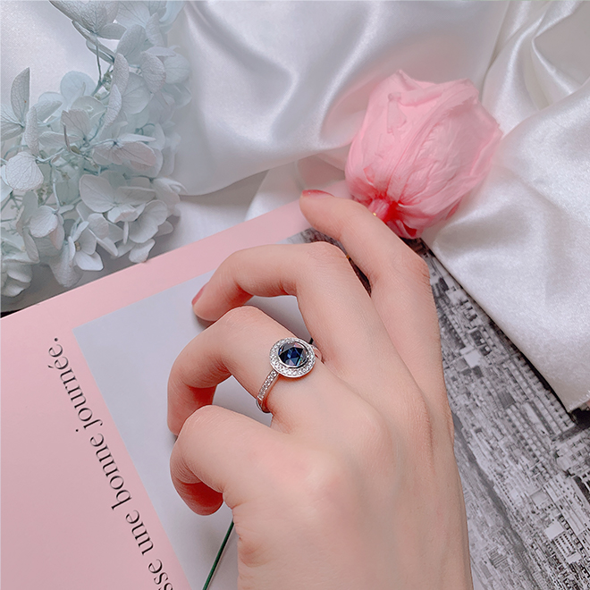 1Ct Blue color Round Rose Cut Moissanite 9K/14K/18K White Gold Moissanite Engagement Ring,Proposal Ring, Engagement Ring, Mother