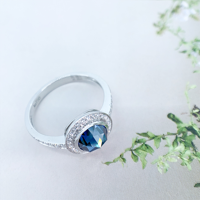 1Ct Blue color Round Rose Cut Moissanite 9K/14K/18K White Gold Moissanite Engagement Ring,Proposal Ring, Engagement Ring, Mother