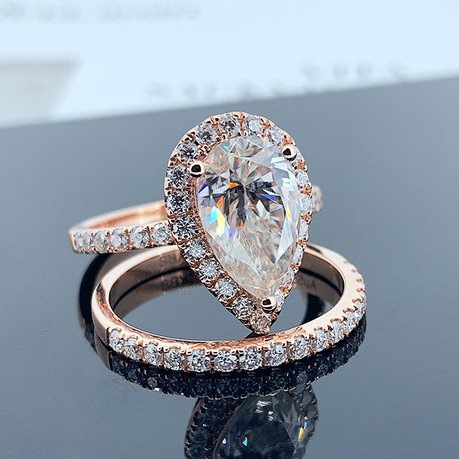 9K/14K/18K Rose Gold Wedding Ring Set, Moissanite Rose Gold Engagement Ring, Pear 7X11mm 3ct Moissanite Ring, Promise Ring,Mom Jewelry
