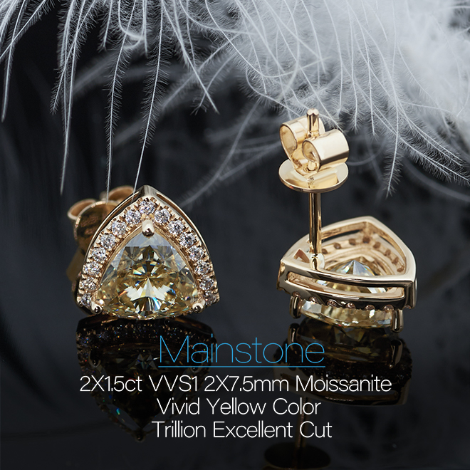 3CT 9K/14K/18k Yellow Gold Earrings set with Trilliant Vivid Yellow color Mossanite Yellow gold earrings Anniversary Gift Girlfriend Gift