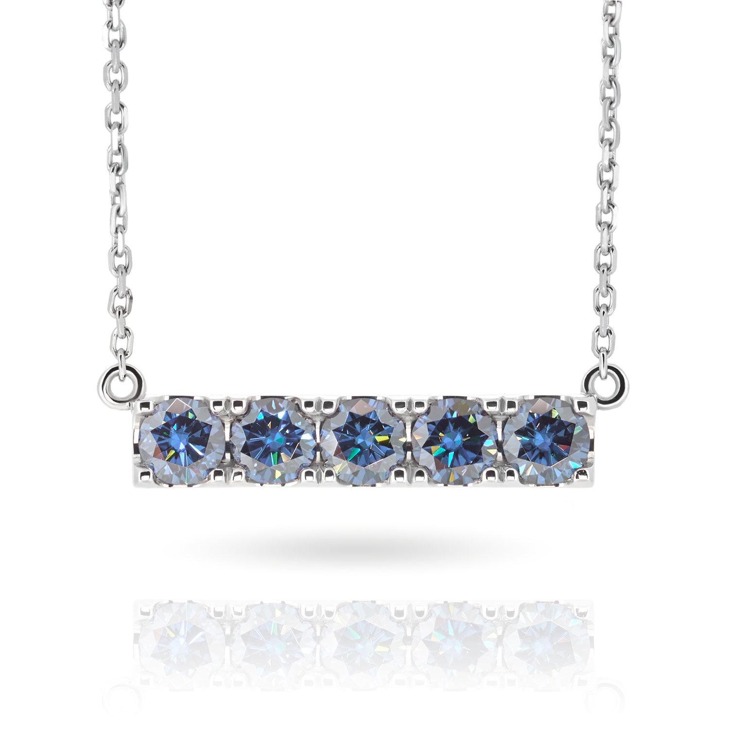 1.5ct White Gold 9K/14K/18K Necklace 4mm Round Cut Blue Color Moissanite Necklace , Gold Necklace,mother's day gift