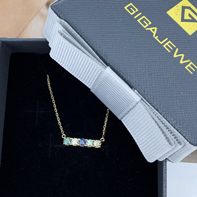 0.5ct Yellow Gold 9K/14K/18K Necklace 3mm Round Cut MultiColor Moissanite Necklace , Gold Necklace,mother