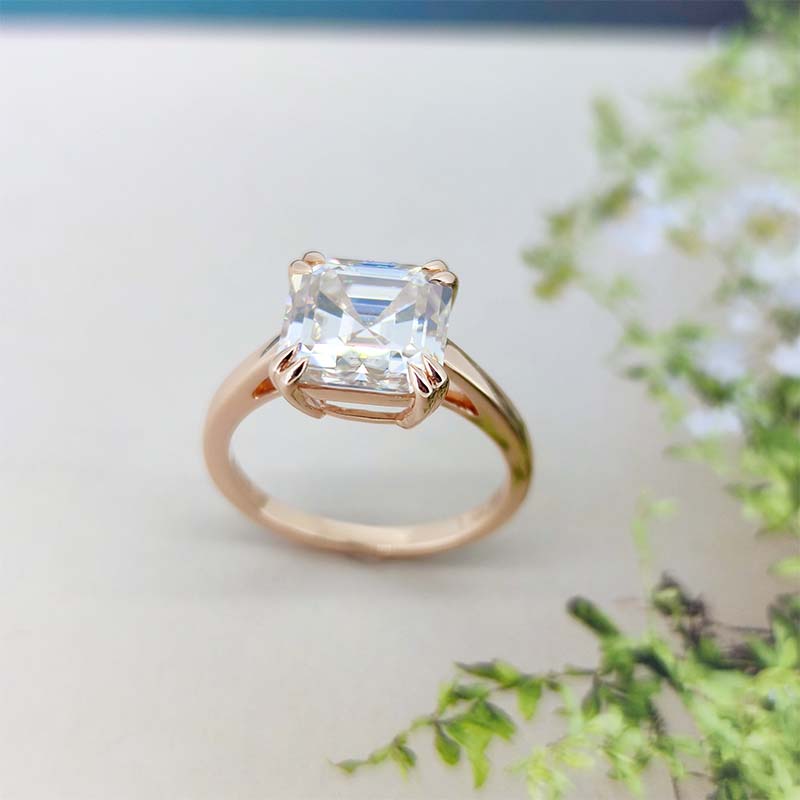 3 Carat Asscher Cut Moissanite 9K Solid Rose Gold Solitaire Ring, Moissanite Ring, Engagement Ring, Gold Ring, gift for mom