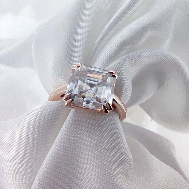 3 Carat Asscher Cut Moissanite 9K Solid Rose Gold Solitaire Ring, Moissanite Ring, Engagement Ring, Gold Ring, gift for mom